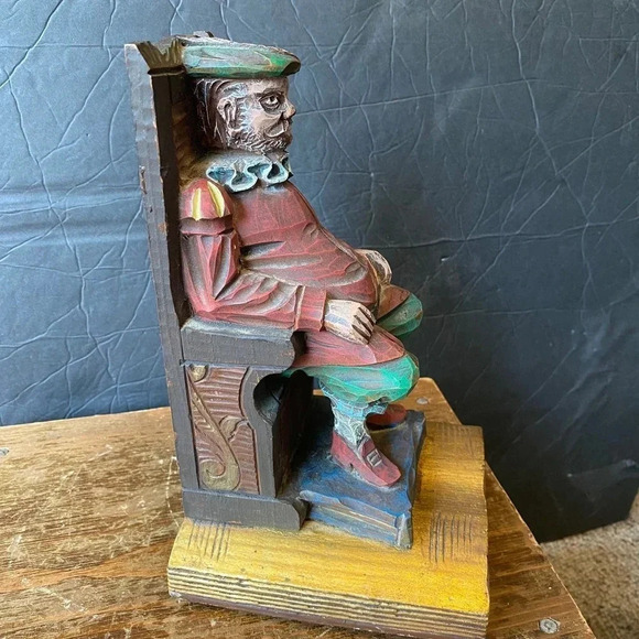 Vintage Art Decor Carb Wooden Men Sculpture Home Office Decor - Picture 5 of 7